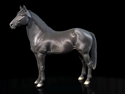 Detailed Black Horse Model Standing Elegantly On Black Background Surface 3d model