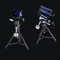 Commercial Astronomical Telescopes With Blue Lens And Dark Blue Tube On Tripod Stands