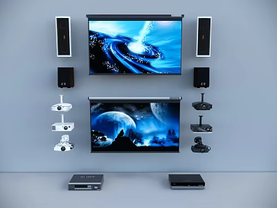 Home Security Projection Monitoring System With Dual Projector Screens Surveillance Cameras Speakers And Devices 3d model