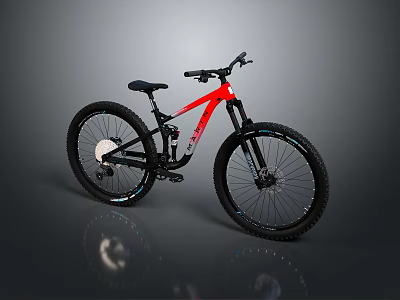 Red Mountain Bike With Black Frame And Large Tires For Off Road Riding 3d model