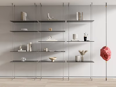 Modern Shelving Unit with Books Decorative Items in Living Room Interior 3d model