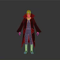 Anime Character Wearing Black Robe With Red Lining Headband Blue Top And Sandals