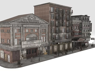 Vintage Urban Street Scene Model With Regal Theatre And Multi Story Brick Buildings 3d model