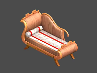 Traditional Wooden Chaise Lounge With Scroll Armrests And Striped Cushion Design 3d model