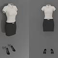 Women's Professional Attire White Short Sleeve Shirt Black Skirt Belt And Heels