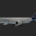 Modern Passenger Airplane with White Fuselage Blue Tail Wings and Engines