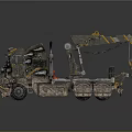 Futuristic Modified Vehicle With Mechanical Crane Arm Intricate Decorations And Heavy Duty Tires