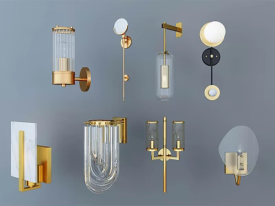 Modern Wall Lamps With Glass Shades And Gold Metal Bases In Various Styles 3d model