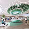 Modern Shopping Mall Retail Counter With Customers Shopping Circular Green Ceiling Design