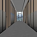 Modern Office Corridor Interior With Glass Partitions Wooden Panels And Tile Flooring