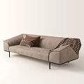 Comfortable Sectional Sofa In Neutral Tones With Zigzag Pattern Pillows And Throw Blanket 3d model