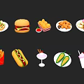 Delicious Assorted Fast Food Selection Featuring Hamburger Fries Hot Dog Fried Chicken Donuts and Milkshake