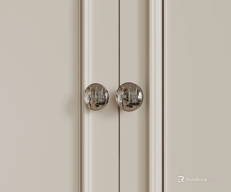 Cream Cabinet Doors With Vertical Stripes And Round Chrome Knobs 3d model 