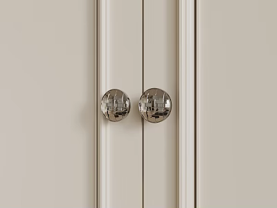 Cream Cabinet Doors With Vertical Stripes And Round Chrome Knobs 3d model