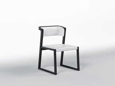 Modern Dining Chair With Black Metal Frame And White Cushioned Seat Back 3d model