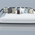 Modern White Sofa With Black Frame And Multiple Colorful Patterned Cushions 3d model