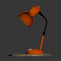 Red Table Lamp with Curved Lampshade Metal Base and Hanging Power Cord