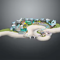 Cartoon Style Theme Park Scene With Fun Attractions Colorful Buildings And Green Areas