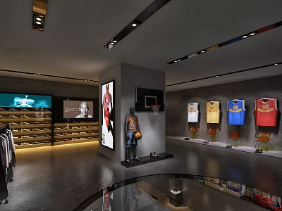 Modern Clothing Store With Basketball Jerseys Mannequin And Display Racks 3d model