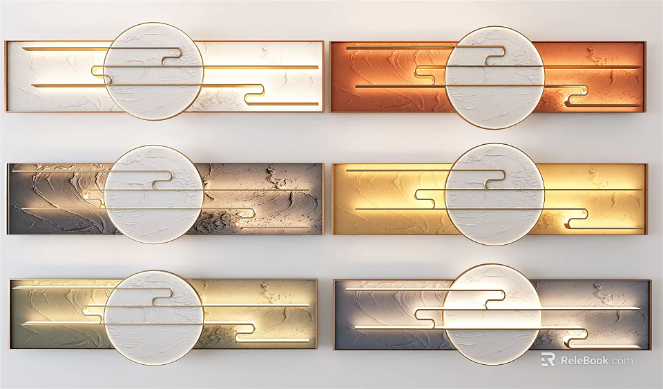 Modern Metallic Wall Decor With Gold Copper Panels And Circular Patterns 3d model 