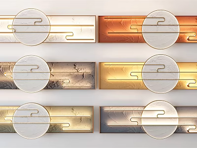 Modern Metallic Wall Decor With Gold Copper Panels And Circular Patterns 3d model