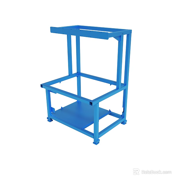 Blue Metal Two Tier Storage Shelf With Wheels For Utility Use 3d model