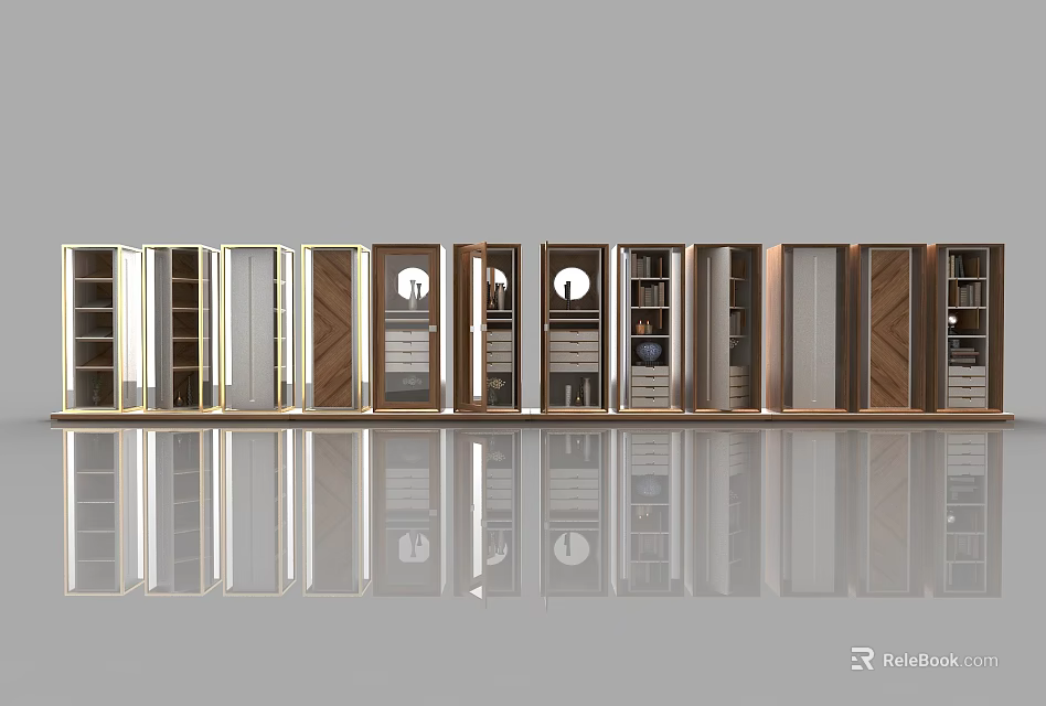 Decorative Display Cabinets with Various Designs Wooden Glass Doors and Mirror Details for Home Interior 3d model 