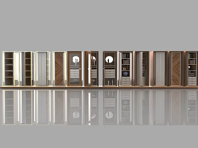 Decorative Display Cabinets with Various Designs Wooden Glass Doors and Mirror Details for Home Interior 3d model