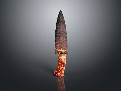 Ancient Textured Stone Spearhead Weapon with Sharp Pointed Blade and Wooden Handle Wrapped in Cord 3d model
