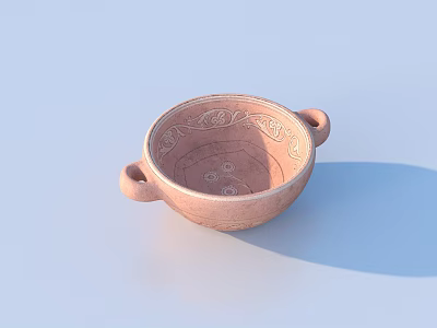 Traditional Ceramic Household Bowl With Two Handles And Decorative Patterns 3d model