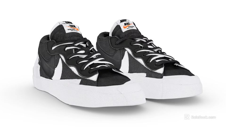 Nike Black And White Low Top Sneakers With White Sole And Lace Up Design 3d model 