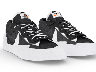 Nike Black And White Low Top Sneakers With White Sole And Lace Up Design 3d model