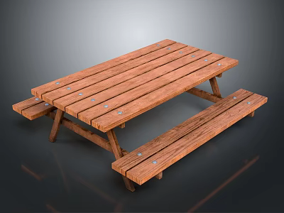 Wooden Outdoor Picnic Table With Attached Benches And Sturdy Long Tabletop 3d model