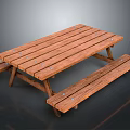 Wooden Outdoor Picnic Table With Attached Benches And Sturdy Long Tabletop
