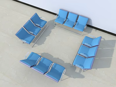 Shade Canopy With Blue Seating Arrangement In Public Waiting Area 3d model
