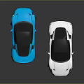 Sleek Blue And White Sports Cars With Red Brake Calipers And Reflective Black Background