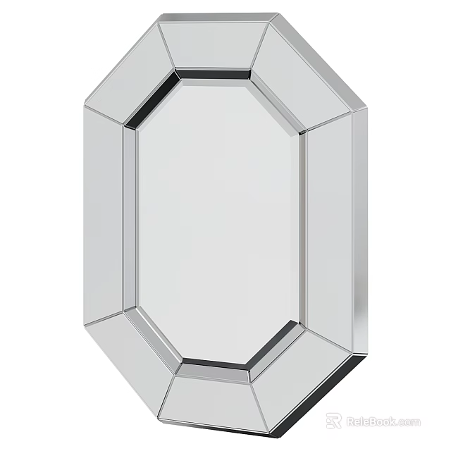 Sleek Modern Octagonal Framed Mirror With Geometric Silver Frame For Home Decor 3d model