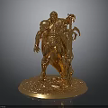 Golden Armored Man Statue Holding Sword Standing On Circular Base