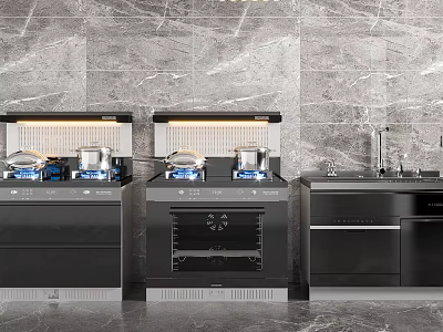 Modern Kitchen Appliances With Built-in Cooktops Ovens And Sleek Sink Integration Design 3d model