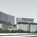 Modern Shenzhen Hospital Building With Glass Curtain Walls Green Roofs And Trees
