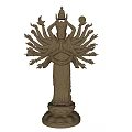 Intricate Traditional Multi Armed Bodhisattva Bronze Sculpture Carving With Lotus Base