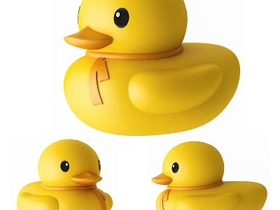Yellow Rubber Duck Toy Displayed In Multiple Angles For Kids Play 3d model