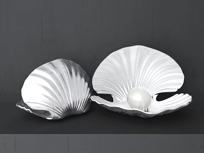 Elegant Shell Shaped Jewelry Design With Open Shell And Pearl Centerpiece 3d model