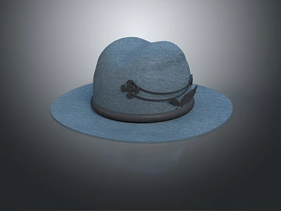 Light Blue Wide Brim Hat With Decorative Band And Floral Accent 3d model