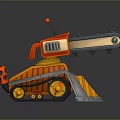 Colorful Utility Vehicle With Red Orange Structure Large Saw Blade Mechanical Arm And Wheels
