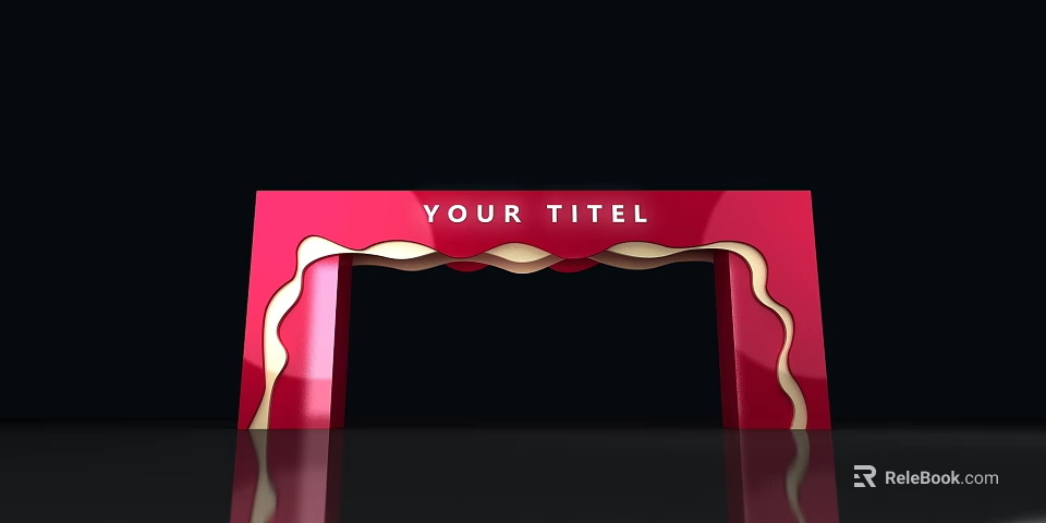 Stylish Red Archway With Gold Wavy Decorations And Black Background Reflections 3d model 