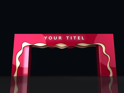 Stylish Red Archway With Gold Wavy Decorations And Black Background Reflections 3d model