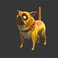 Cartoon Yellow Pug Dog Character Wearing Red Collar With Yellow Stars 3D Animated Model Design