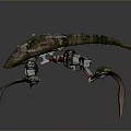Game Movie Character Mechanical Biological Hybrid With Dinosaur Like Head Green Moss Covered Metal Legs