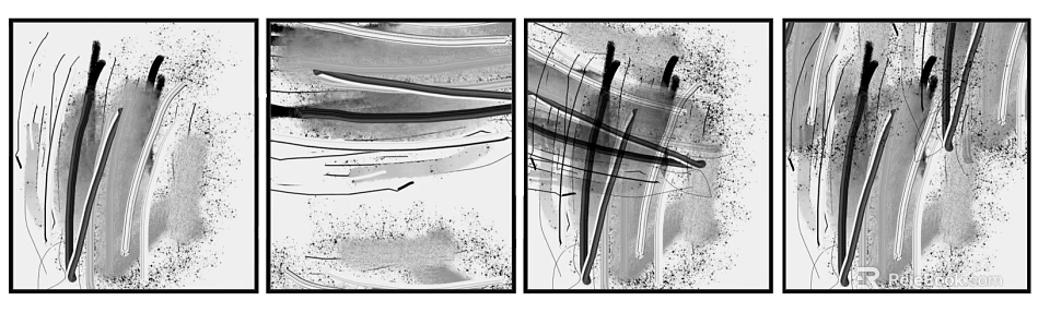 Abstract Black And White Paintings With Bold Lines And Textured Strokes 3d model 